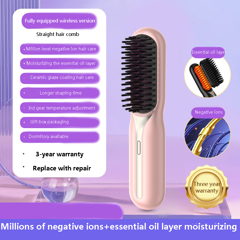 Straightening Hair Brush Negative Ion  Portable Wireless Electric Comb