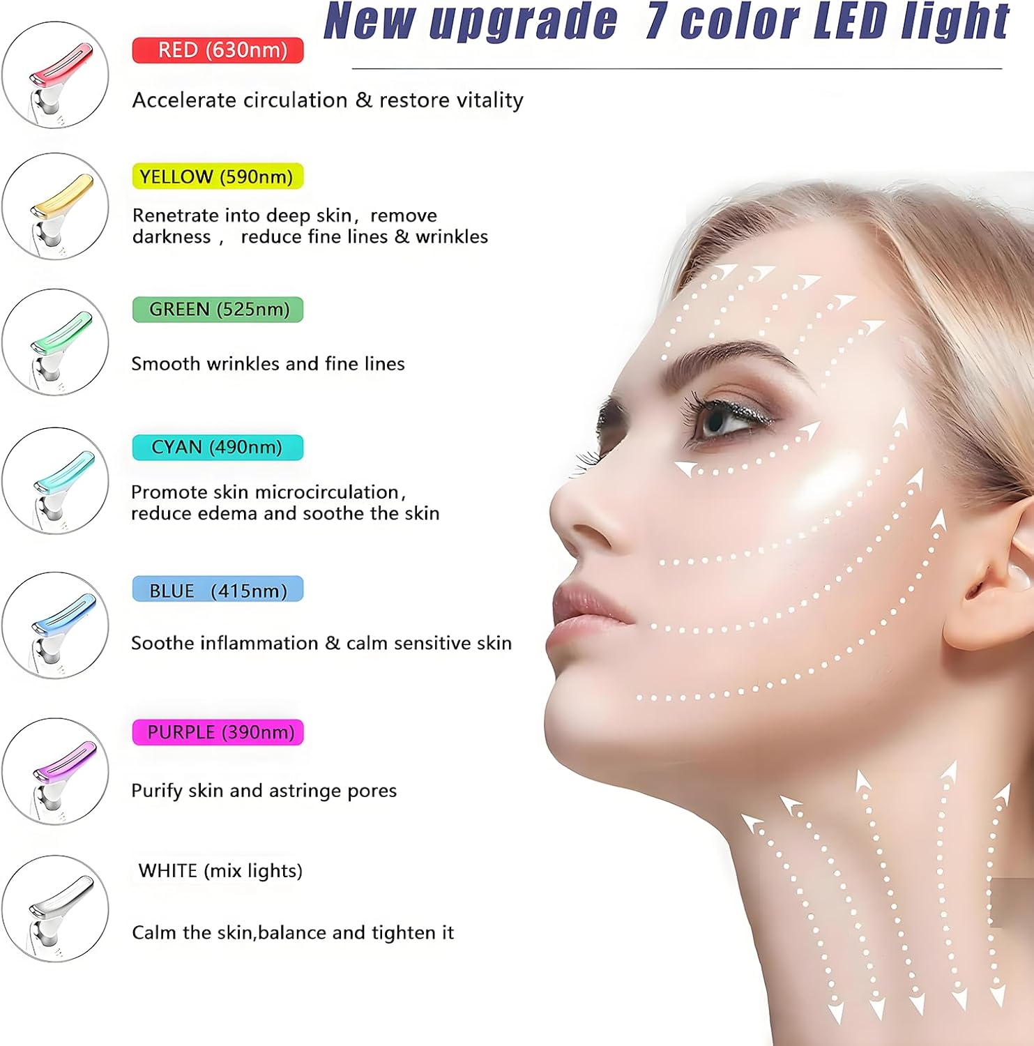 Face and Neck Massager Red Light Therapy 7 Color Facial Sculpting Skin Tightening Wrinkle Remover & Dark Circle Reducer